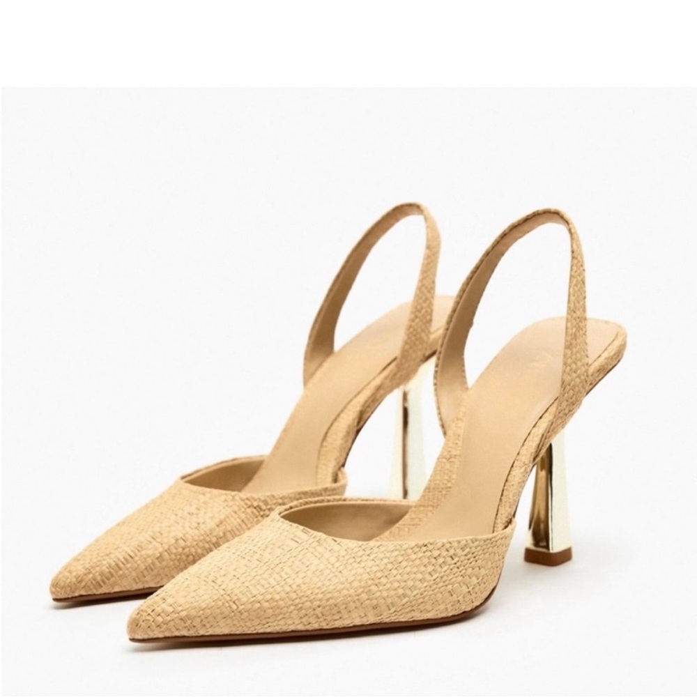 Zara Raffia Slingback Heels